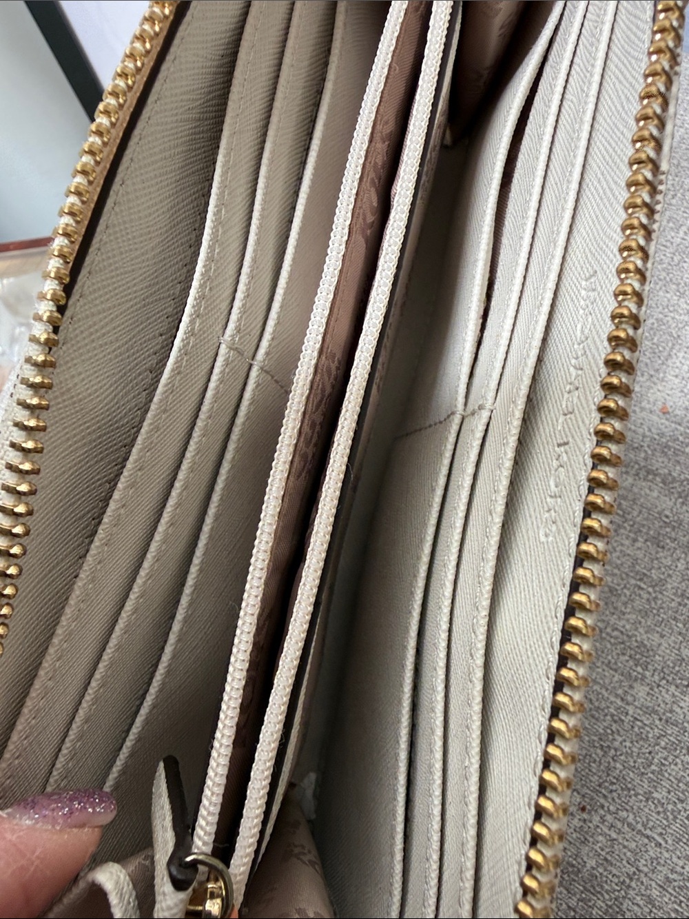 Michael Kors White Perforated MK Logo Zip Wallet with Gold Studs - Picture 5 of 5